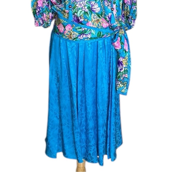 DIANE FREIS Vintage 80s Silk Jacquard Skirt Blouse Set 2 Piece Floral Bohemian - Picture 5 of 17